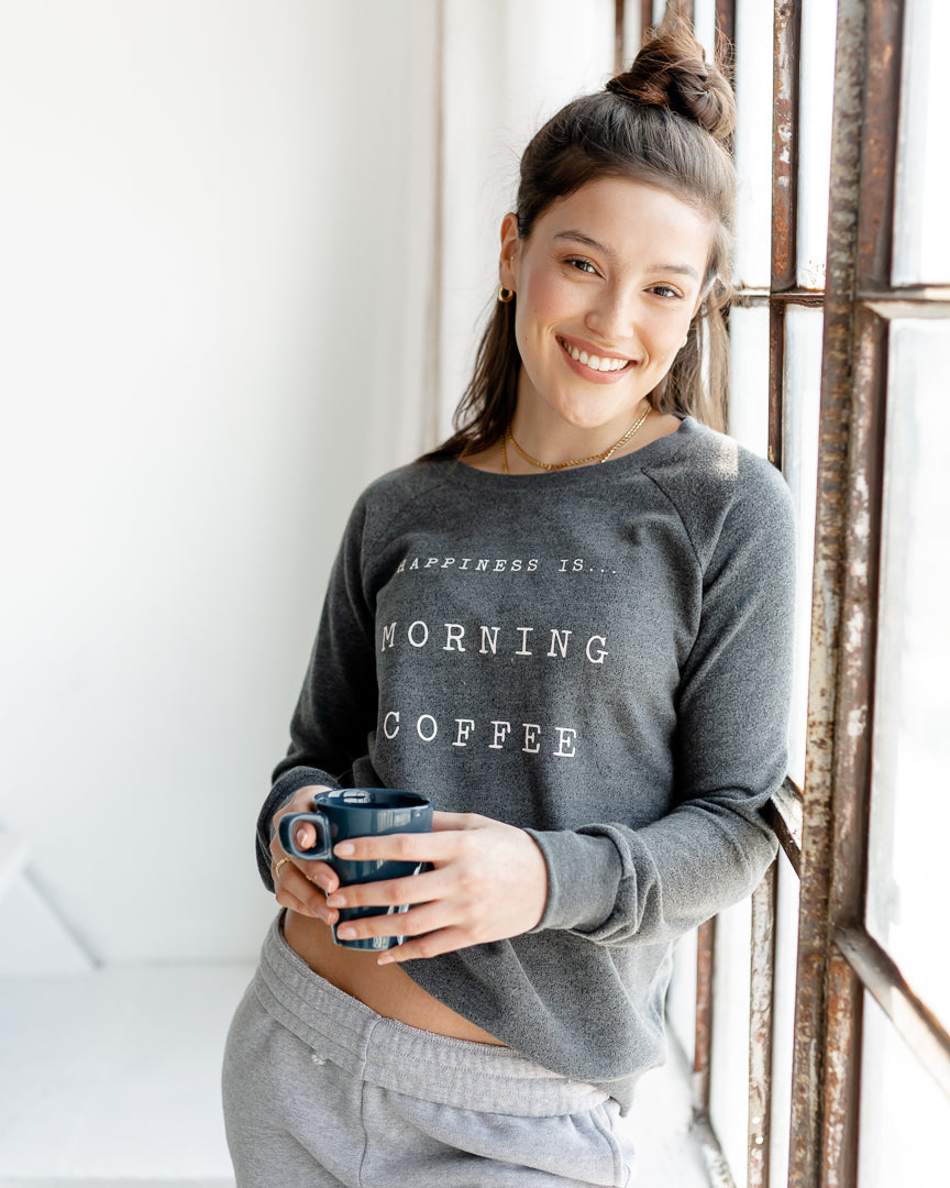 Women's Coffee Crew Sweatshirt, Charcoal-1