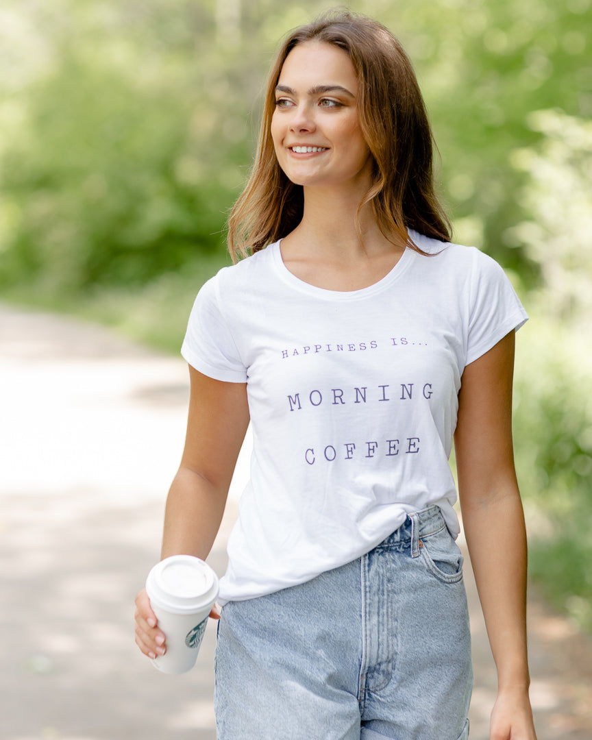 Women's Coffee Bamboo T-Shirt, White-1