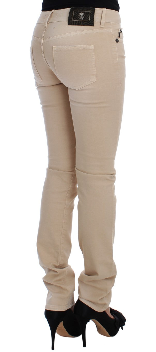 Jean slim en coton stretch beige délavé Cavalli