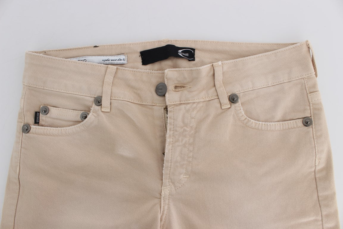 Jean slim en coton stretch beige délavé Cavalli