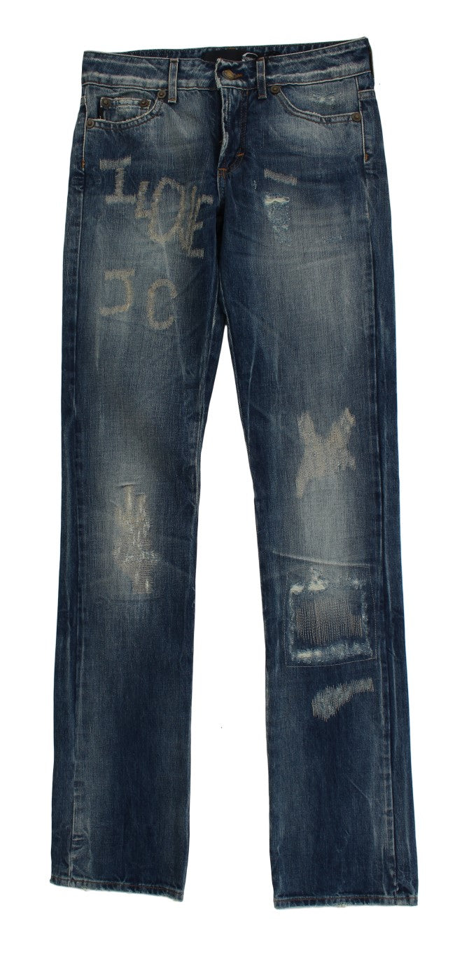 Jean Cavalli coupe droite en coton déchiré bleu délavé
