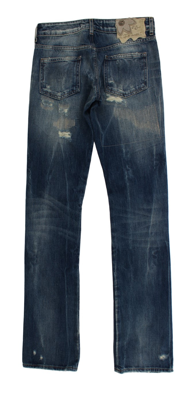 Jean Cavalli coupe droite en coton déchiré bleu délavé