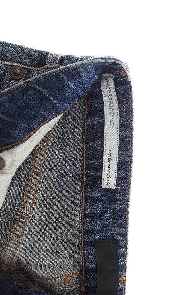 Jean Cavalli coupe droite en coton déchiré bleu délavé