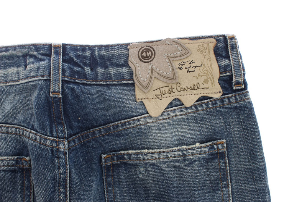 Jean Cavalli coupe droite en coton déchiré bleu délavé