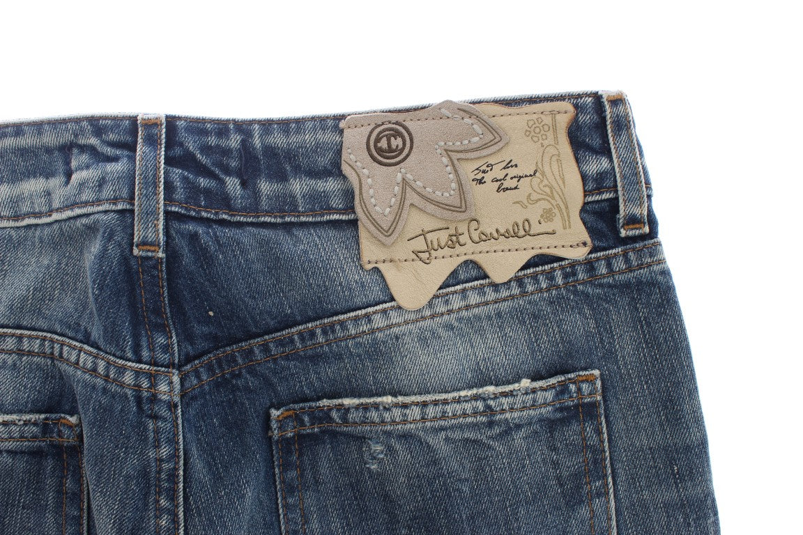 Jean Cavalli coupe droite en coton déchiré bleu délavé