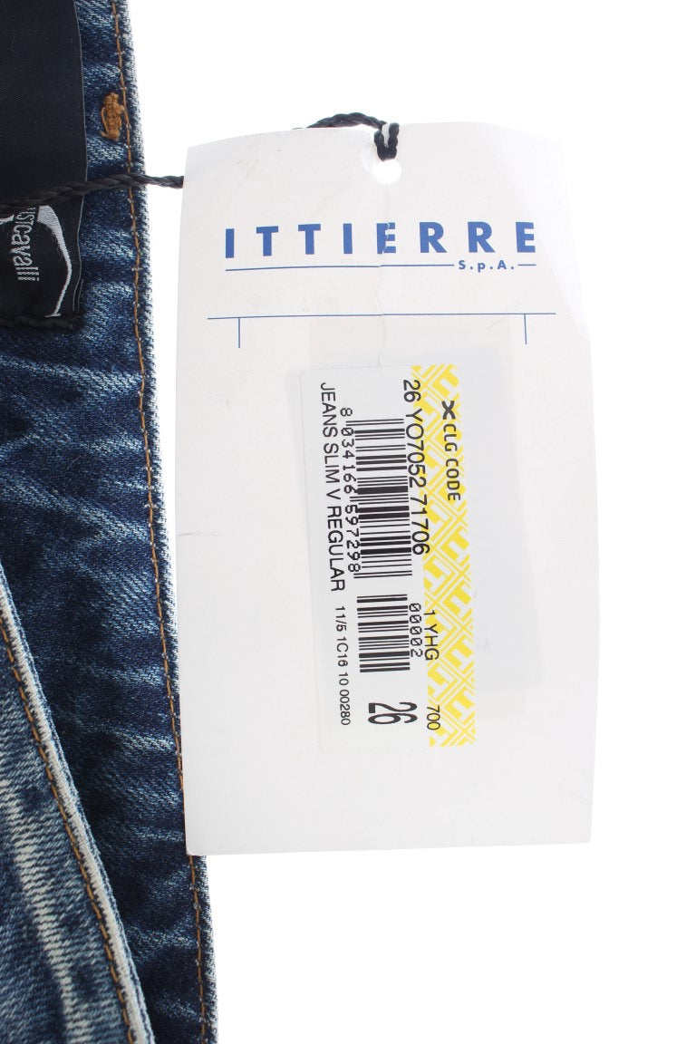 Jean Cavalli coupe droite en coton déchiré bleu délavé