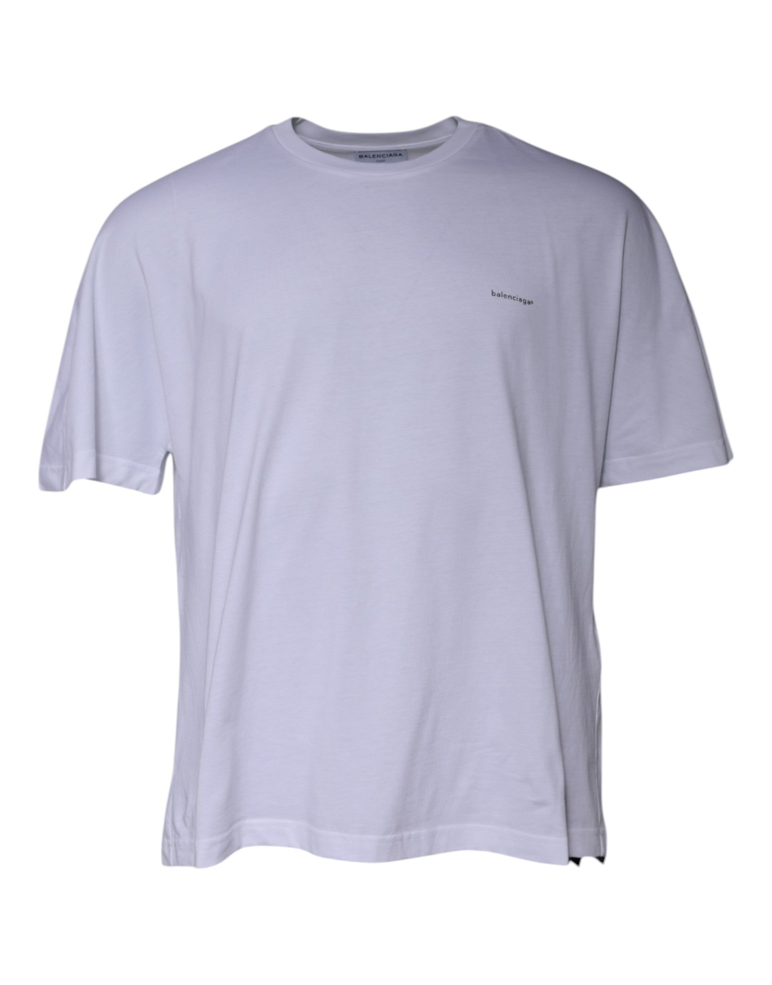T-shirt à manches courtes et col ras du cou en coton blanc avec logo Balenciaga
