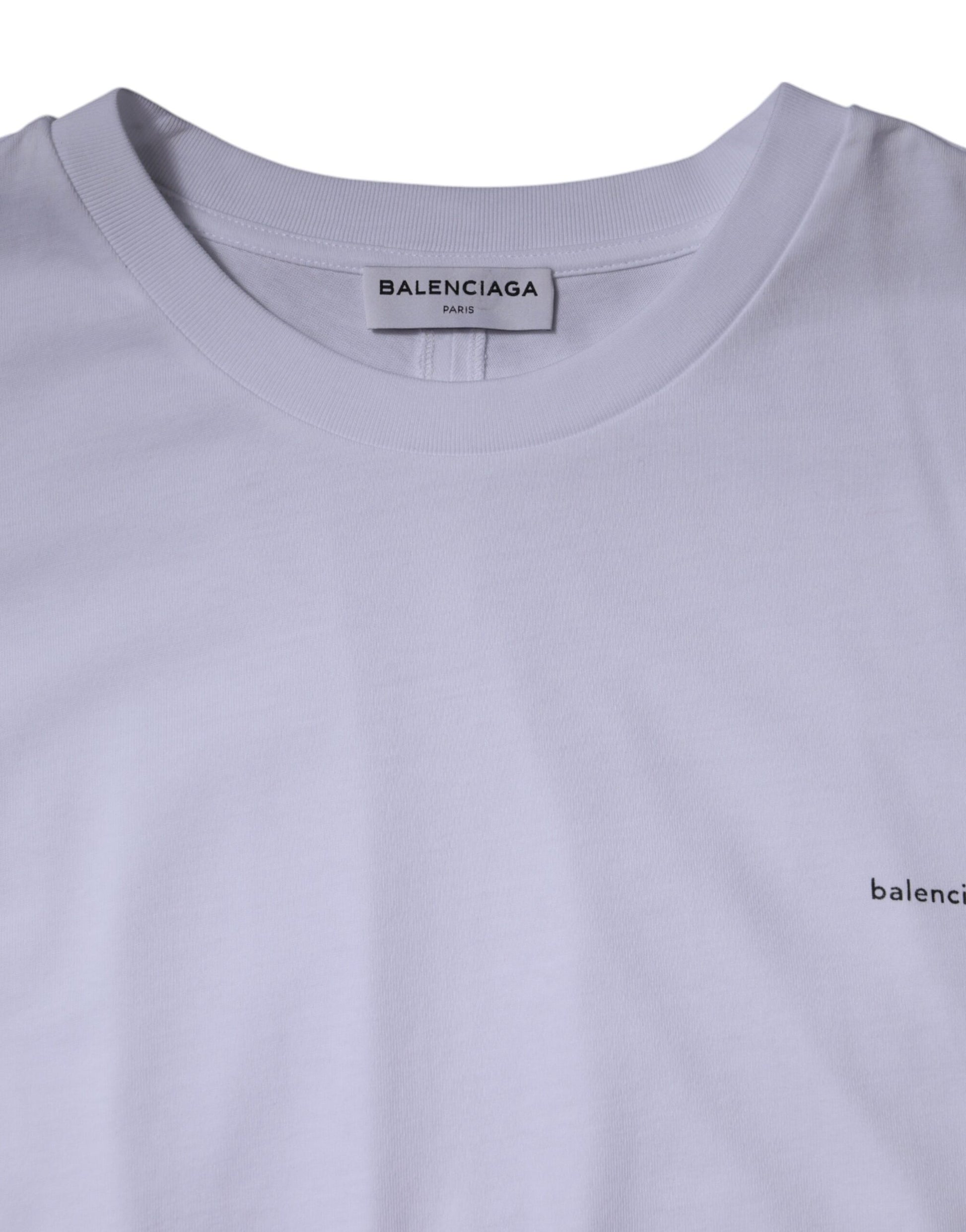 T-shirt à manches courtes et col ras du cou en coton blanc avec logo Balenciaga