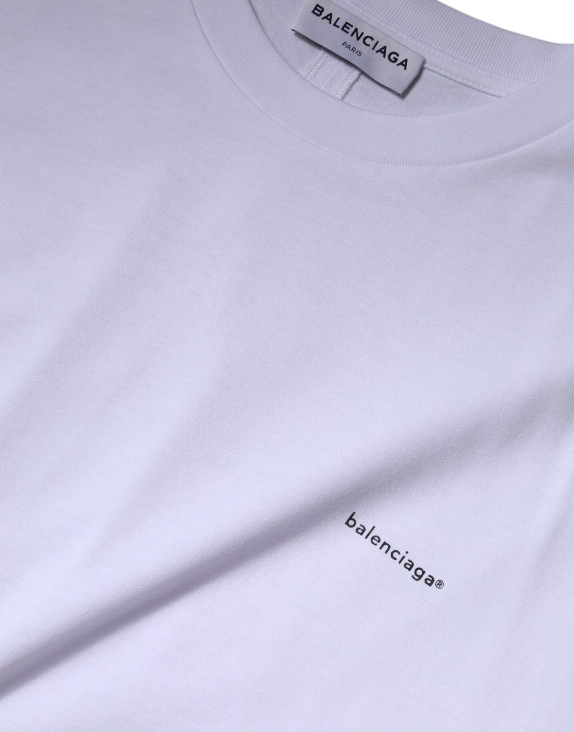 T-shirt à manches courtes et col ras du cou en coton blanc avec logo Balenciaga