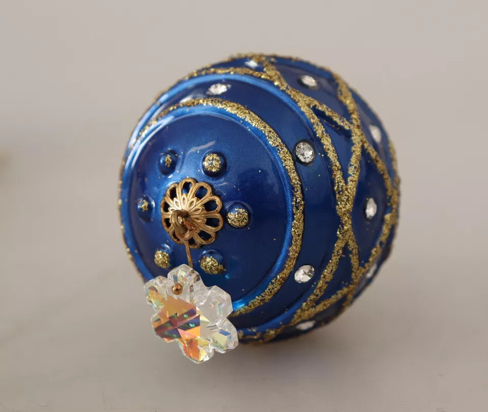 Boucles d'oreilles crochet Dolce &amp; Gabbana en laiton doré et cristal bleu boule de Noël