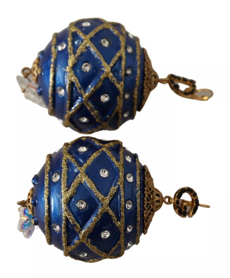 Boucles d'oreilles crochet Dolce &amp; Gabbana en laiton doré et cristal bleu boule de Noël