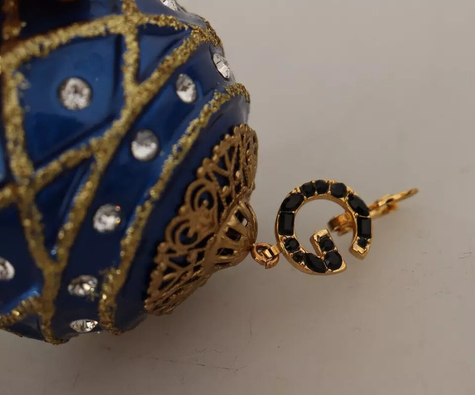 Boucles d'oreilles crochet Dolce &amp; Gabbana en laiton doré et cristal bleu boule de Noël