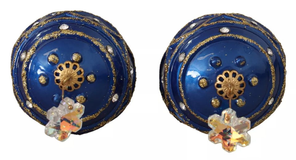 Boucles d'oreilles crochet Dolce &amp; Gabbana en laiton doré et cristal bleu boule de Noël