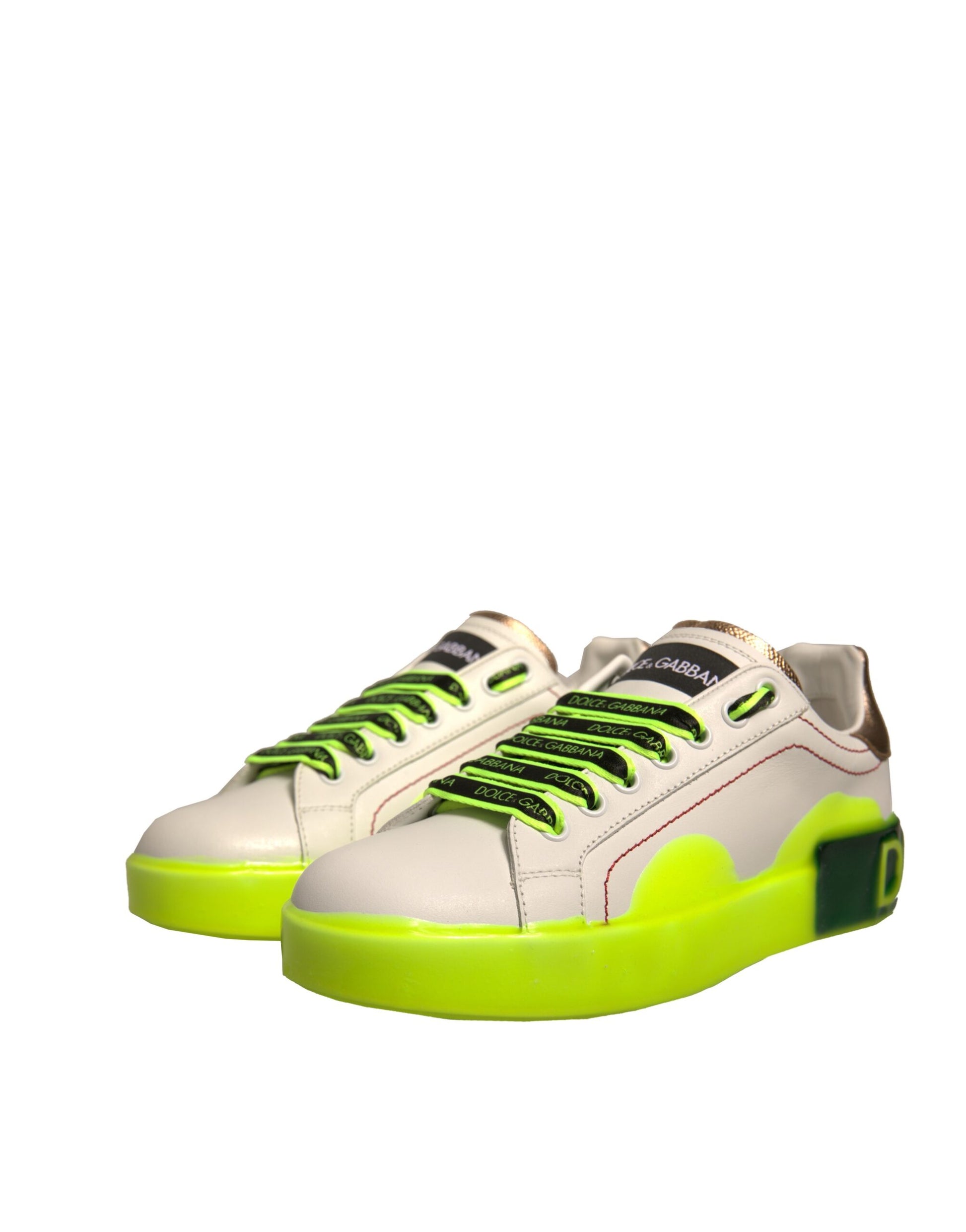 Baskets en cuir Portofino blanches et jaunes Dolce &amp; Gabbana