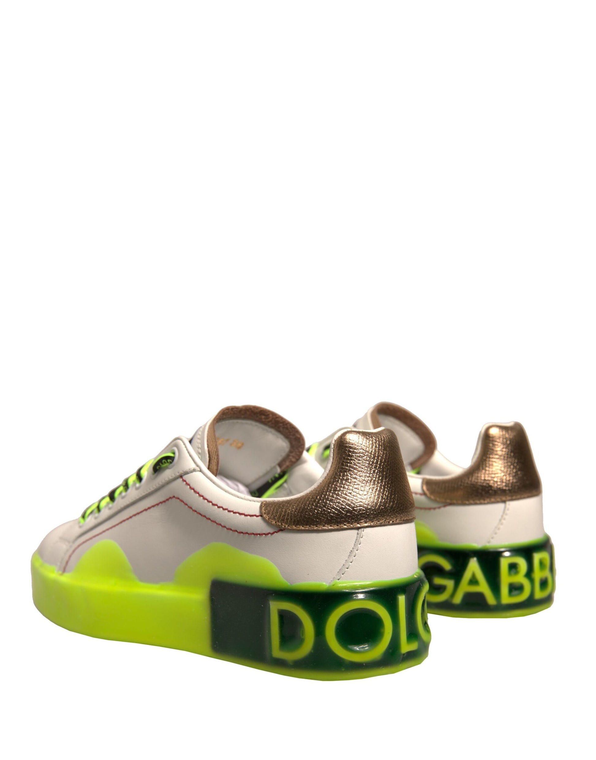 Baskets en cuir Portofino blanches et jaunes Dolce &amp; Gabbana