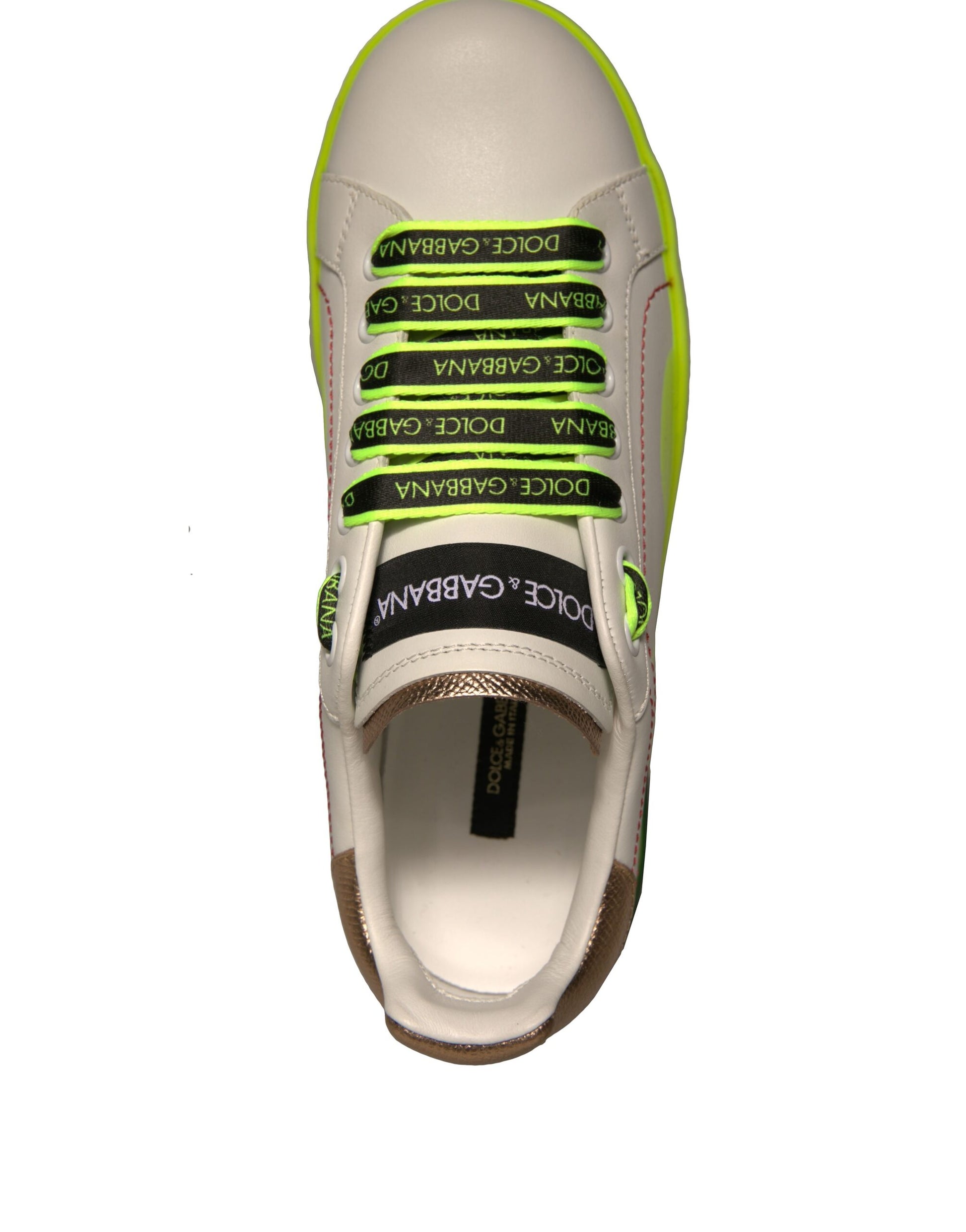 Baskets en cuir Portofino blanches et jaunes Dolce &amp; Gabbana