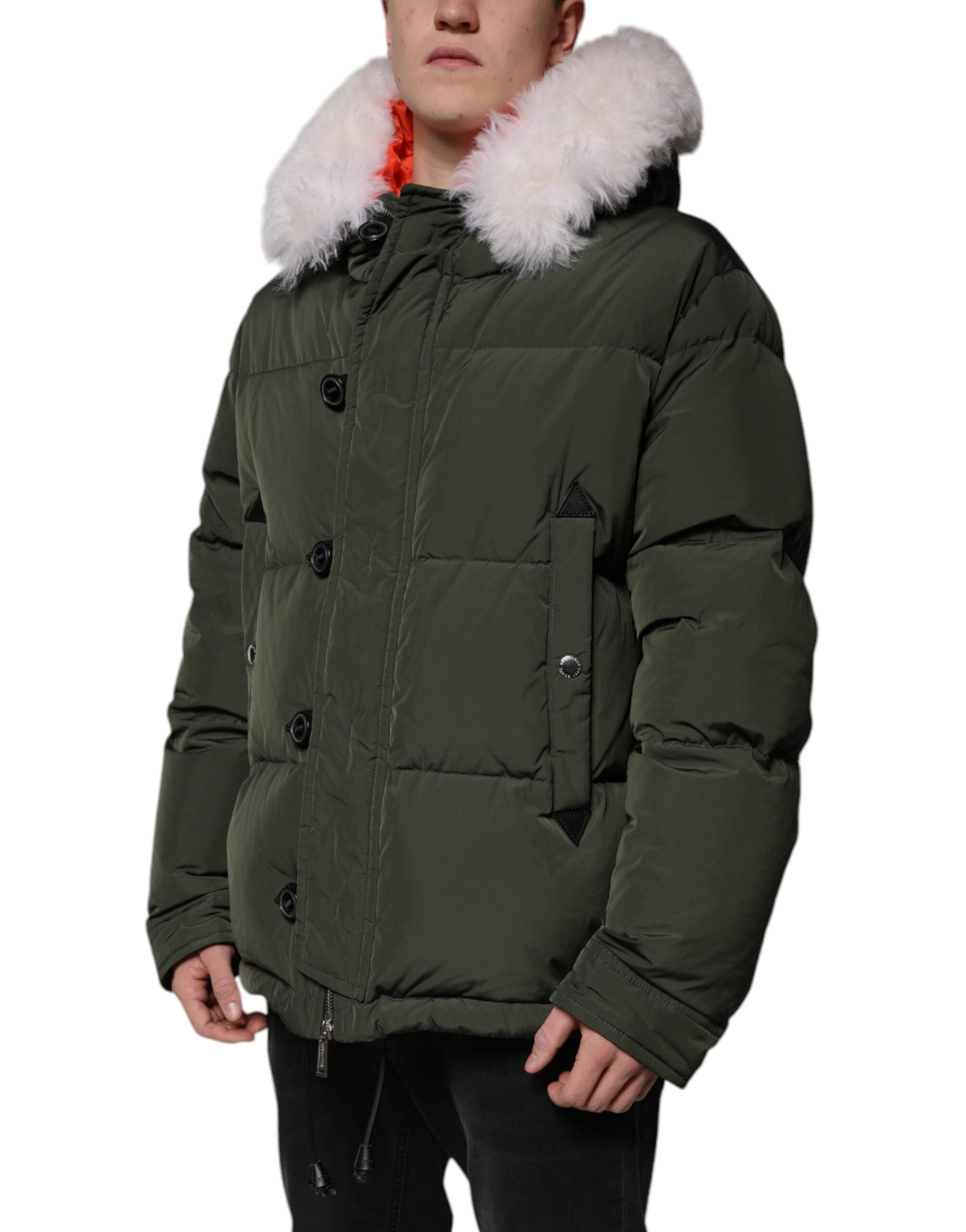 Veste en peau lainée verte à capuche et manches longues Dsquared²