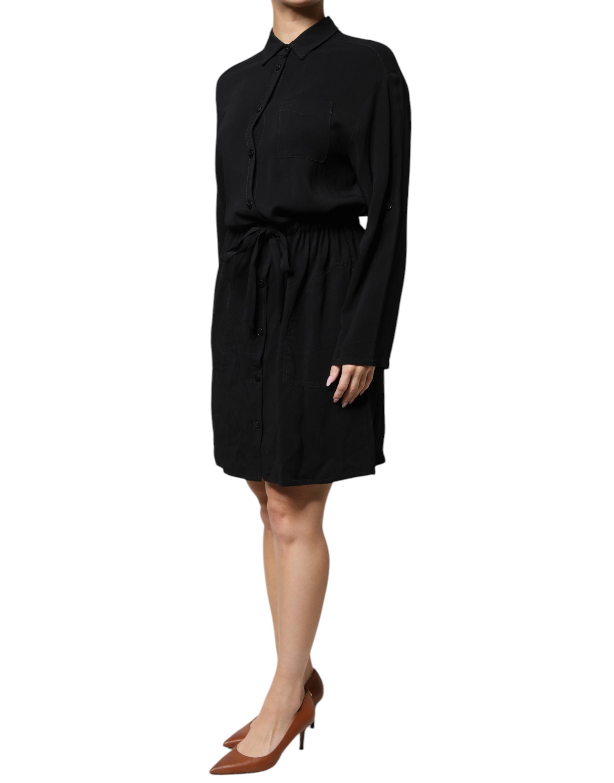 Robe courte trapèze à manches longues en viscose noire Emporio Armani