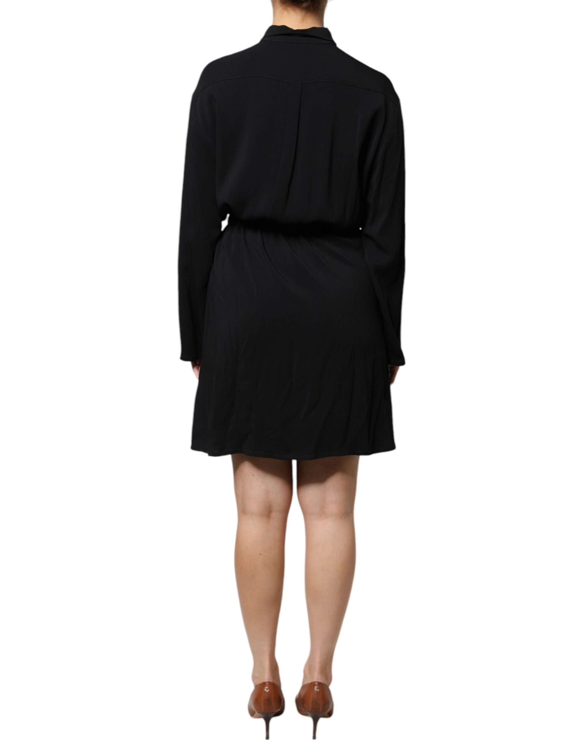 Robe courte trapèze à manches longues en viscose noire Emporio Armani