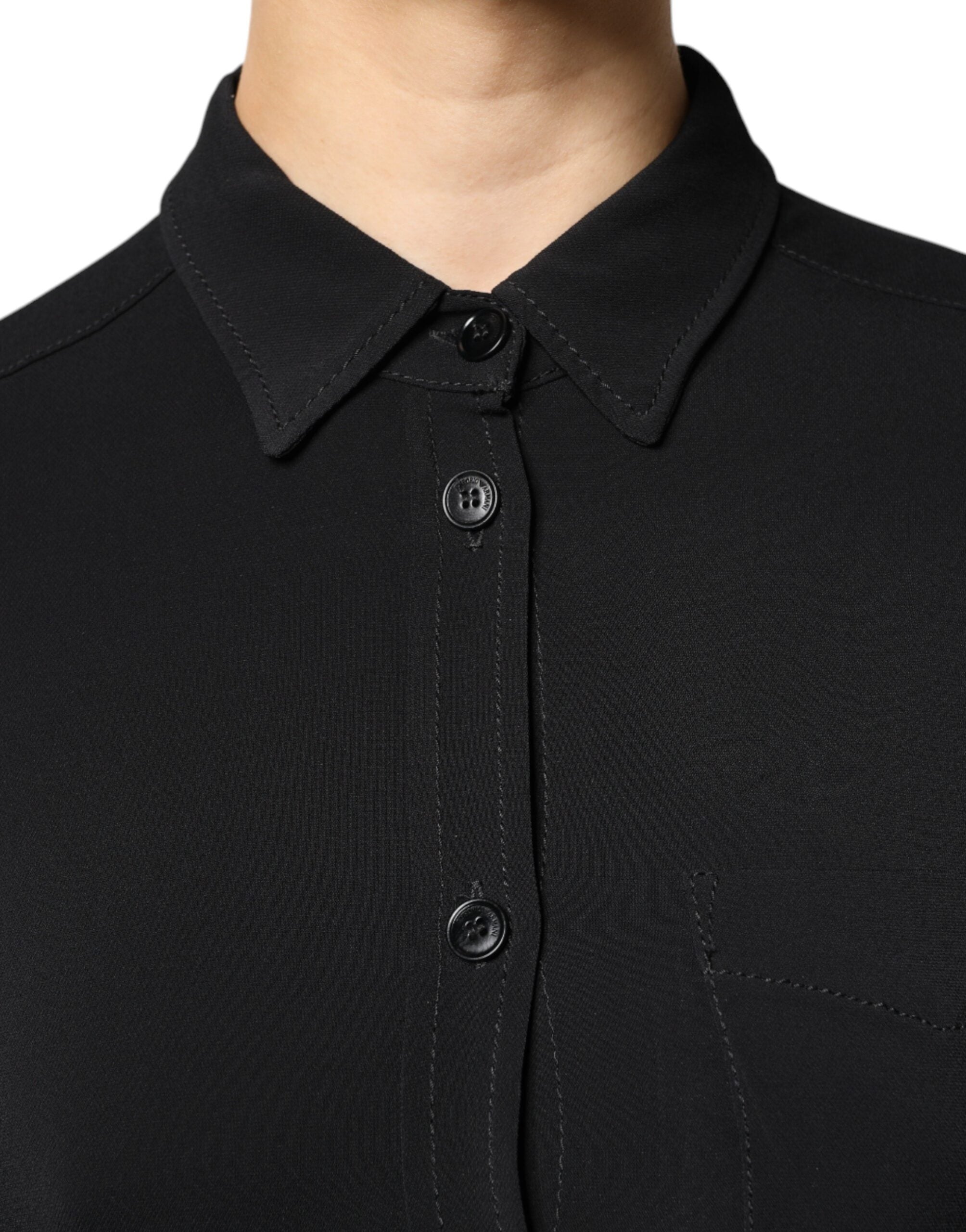 Robe courte trapèze à manches longues en viscose noire Emporio Armani
