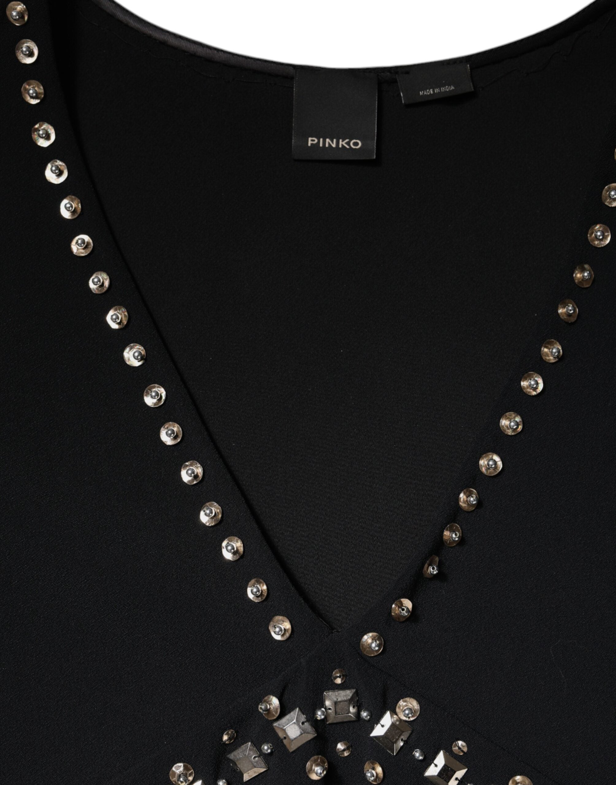 Robe courte trapèze sans manches en polyester noir orné PINKO