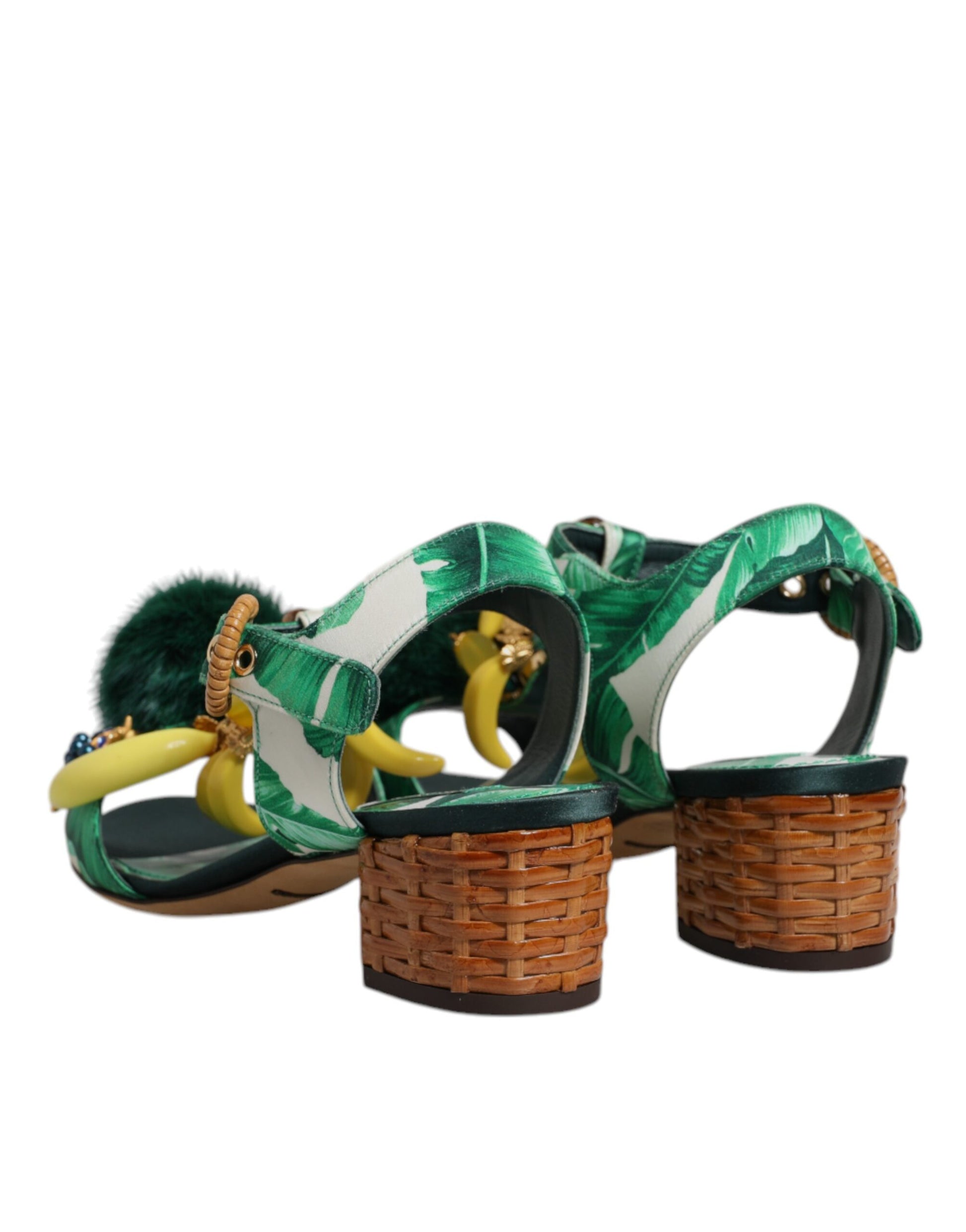 Sandales Dolce &amp; Gabbana ornées de fourrure et de cristaux verts