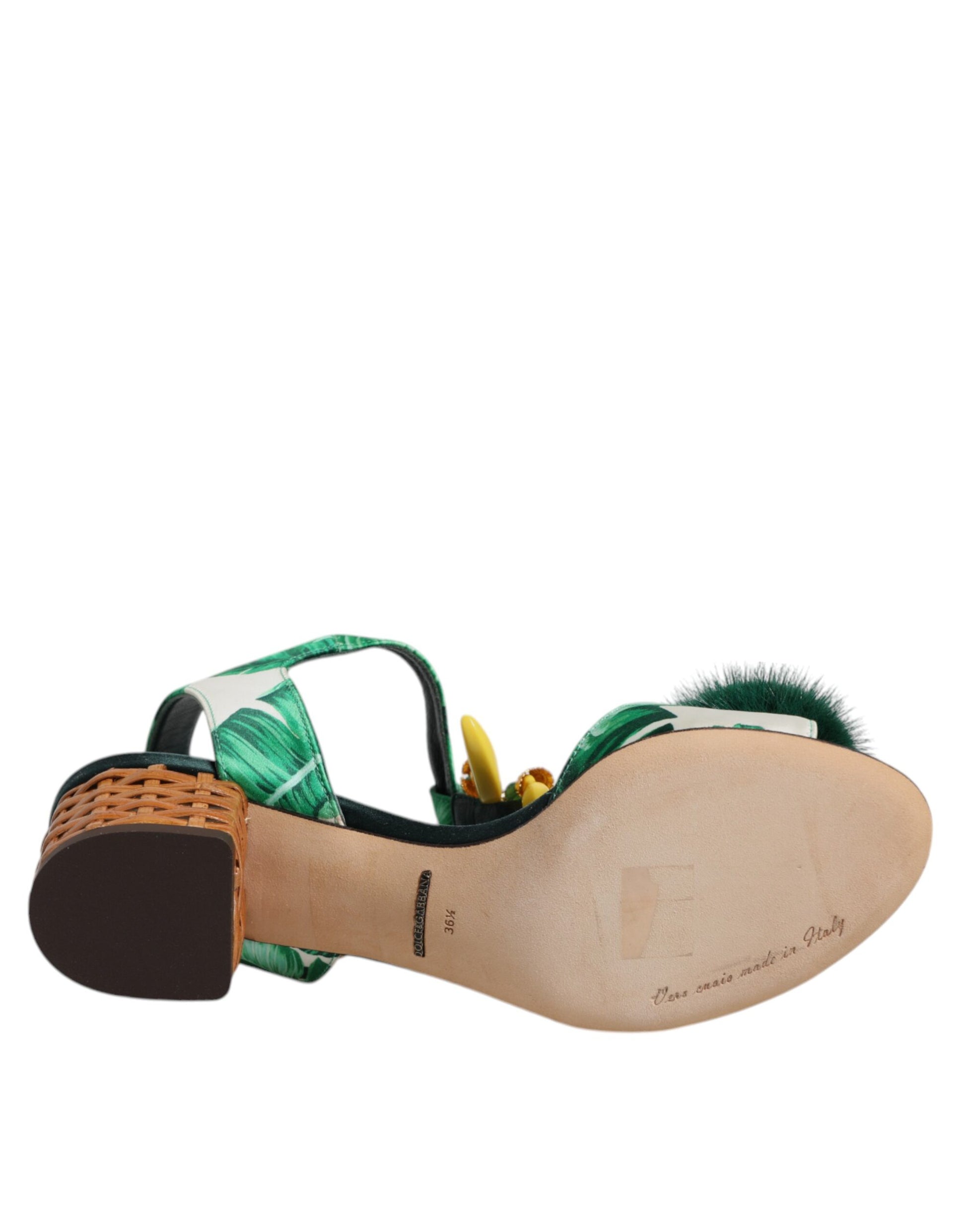 Sandales Dolce &amp; Gabbana ornées de fourrure et de cristaux verts