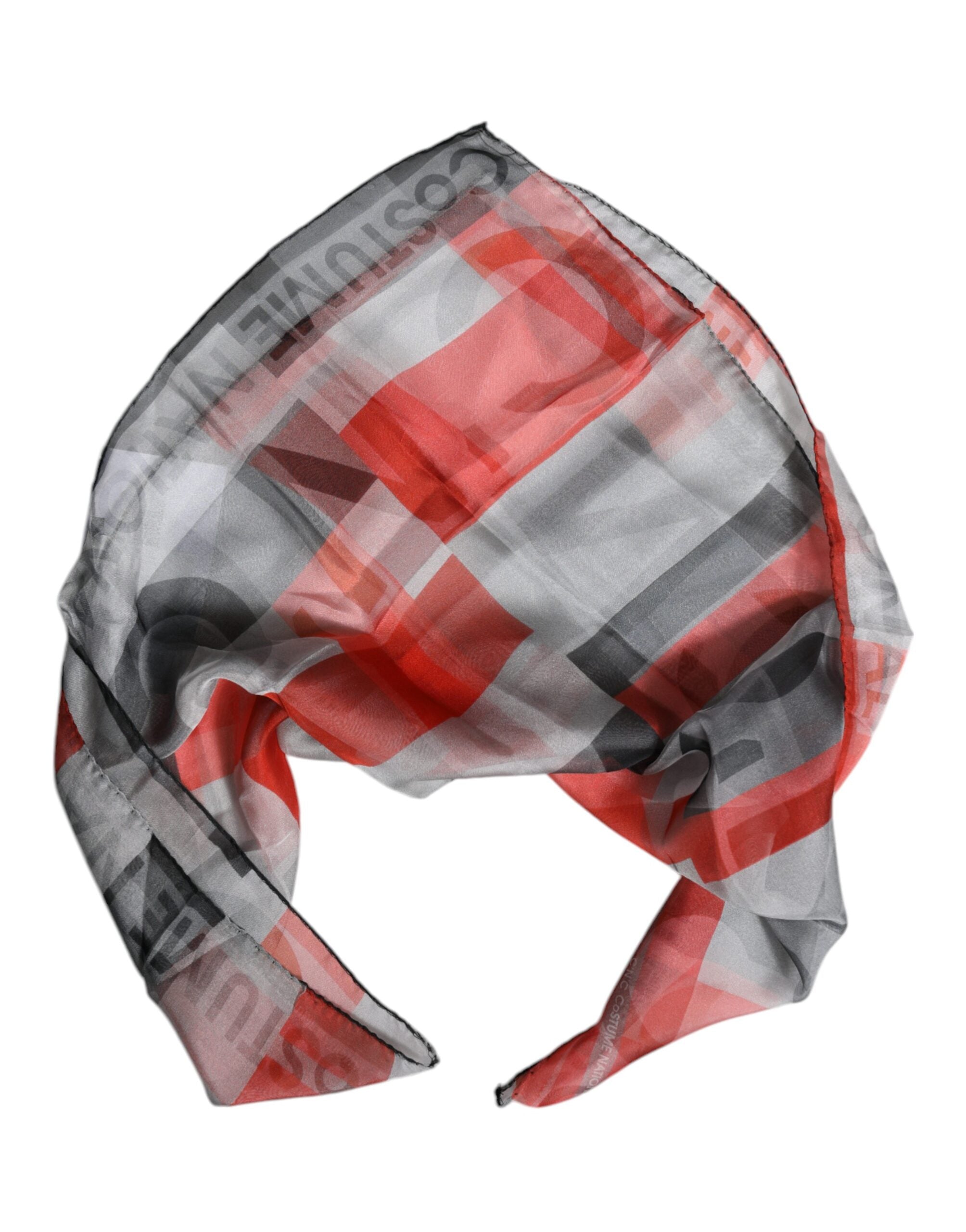 Foulard carré en soie gris rouge Costume National