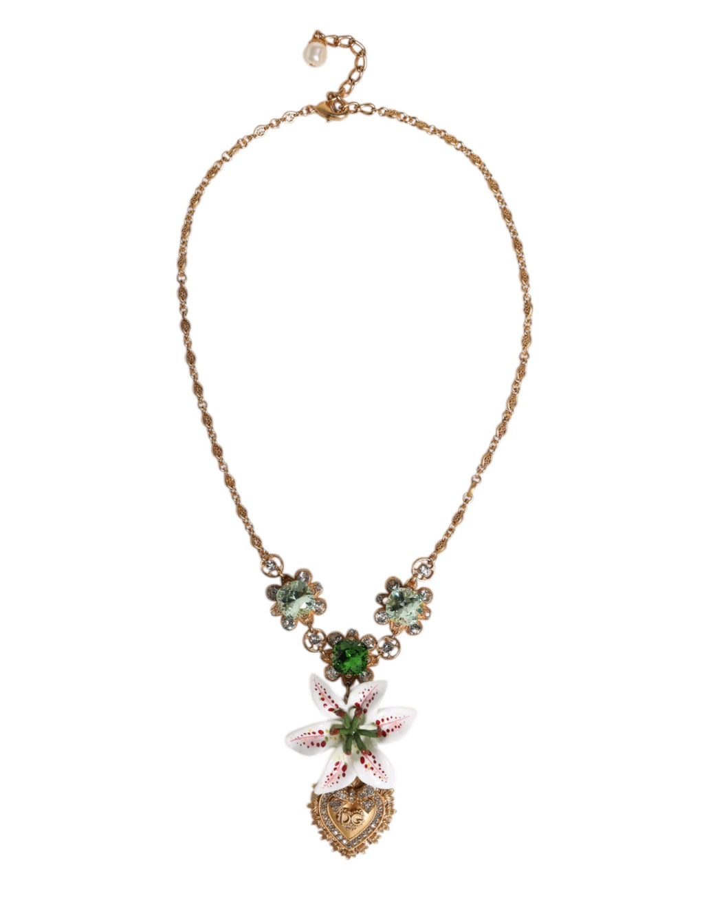Collier Dolce &amp; Gabbana avec pendentif en laiton doré et cristal de lys, symbole du Sacré-Cœur