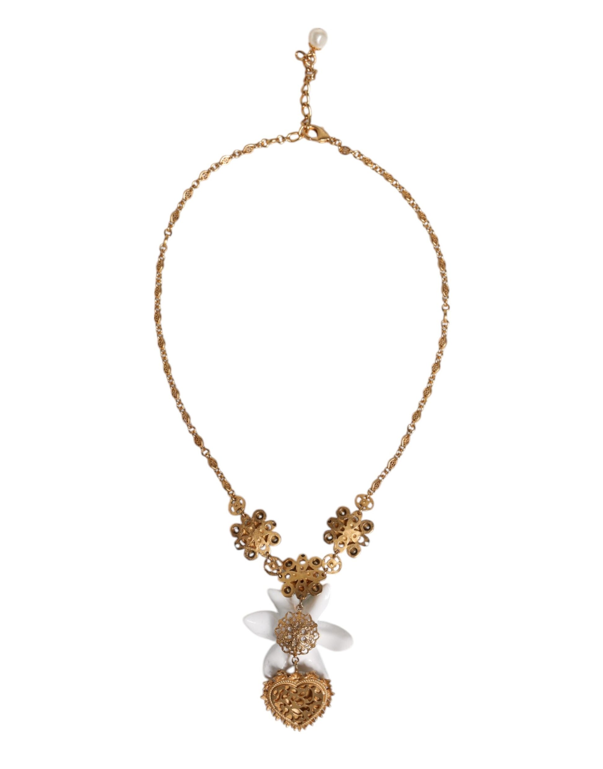 Collier Dolce &amp; Gabbana avec pendentif en laiton doré et cristal de lys, symbole du Sacré-Cœur
