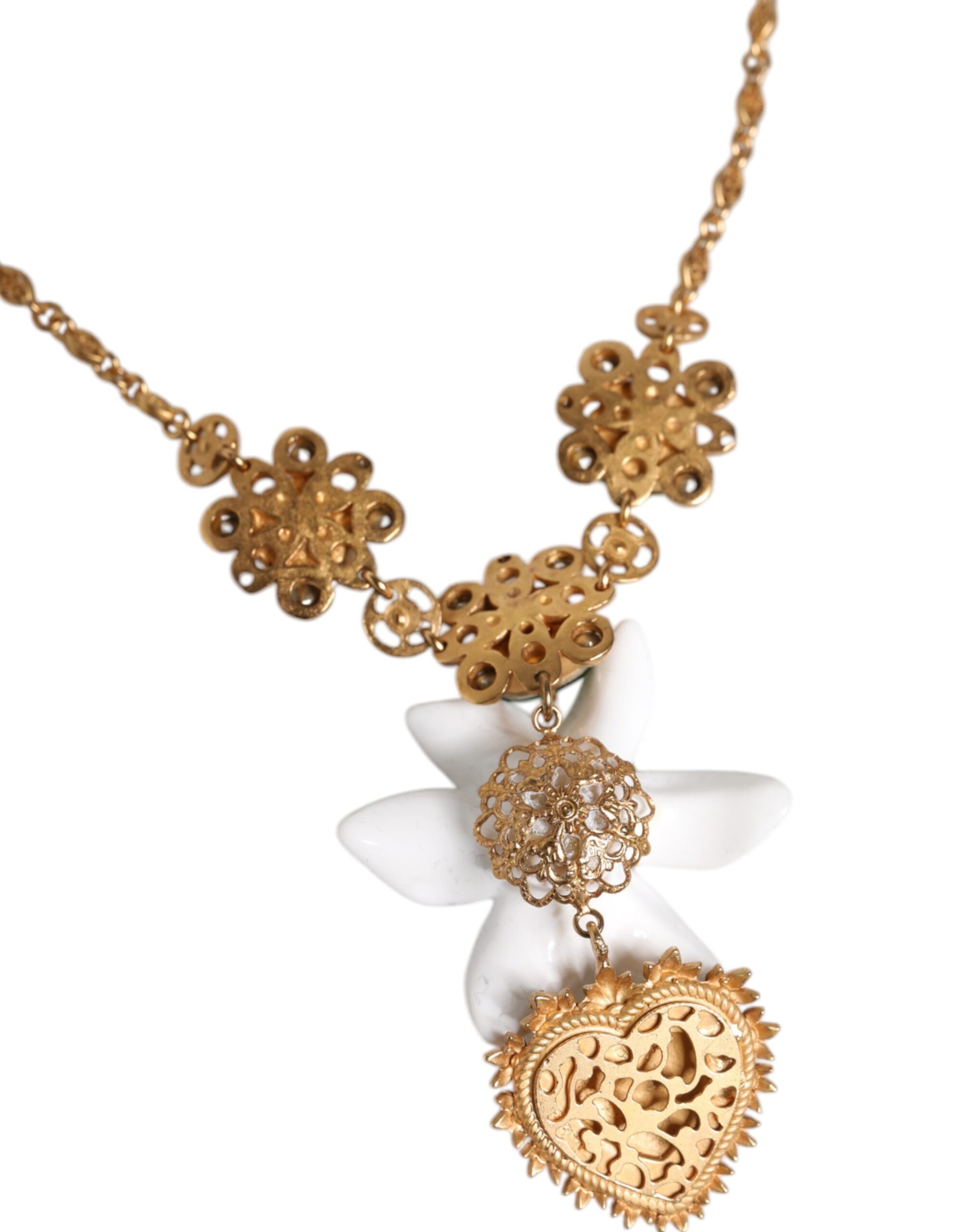 Collier Dolce &amp; Gabbana avec pendentif en laiton doré et cristal de lys, symbole du Sacré-Cœur