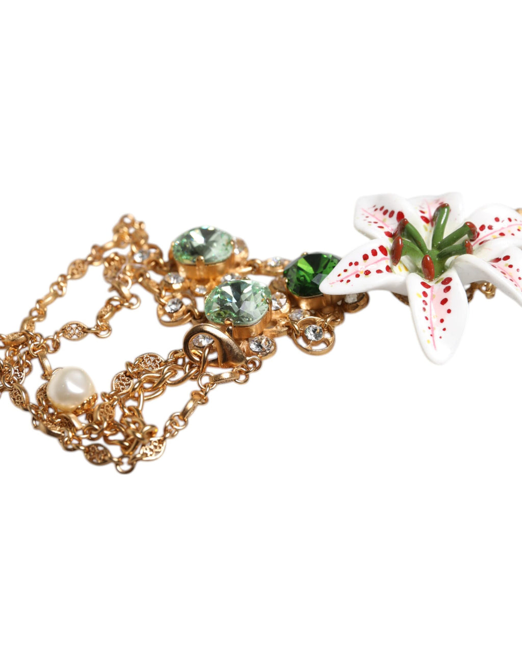 Collier Dolce &amp; Gabbana avec pendentif en laiton doré et cristal de lys, symbole du Sacré-Cœur