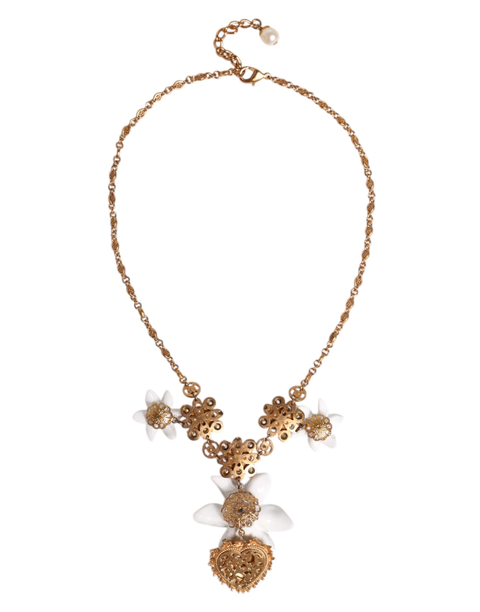 Collier Dolce &amp; Gabbana avec pendentif en laiton doré et cristal de lys, symbole du Sacré-Cœur
