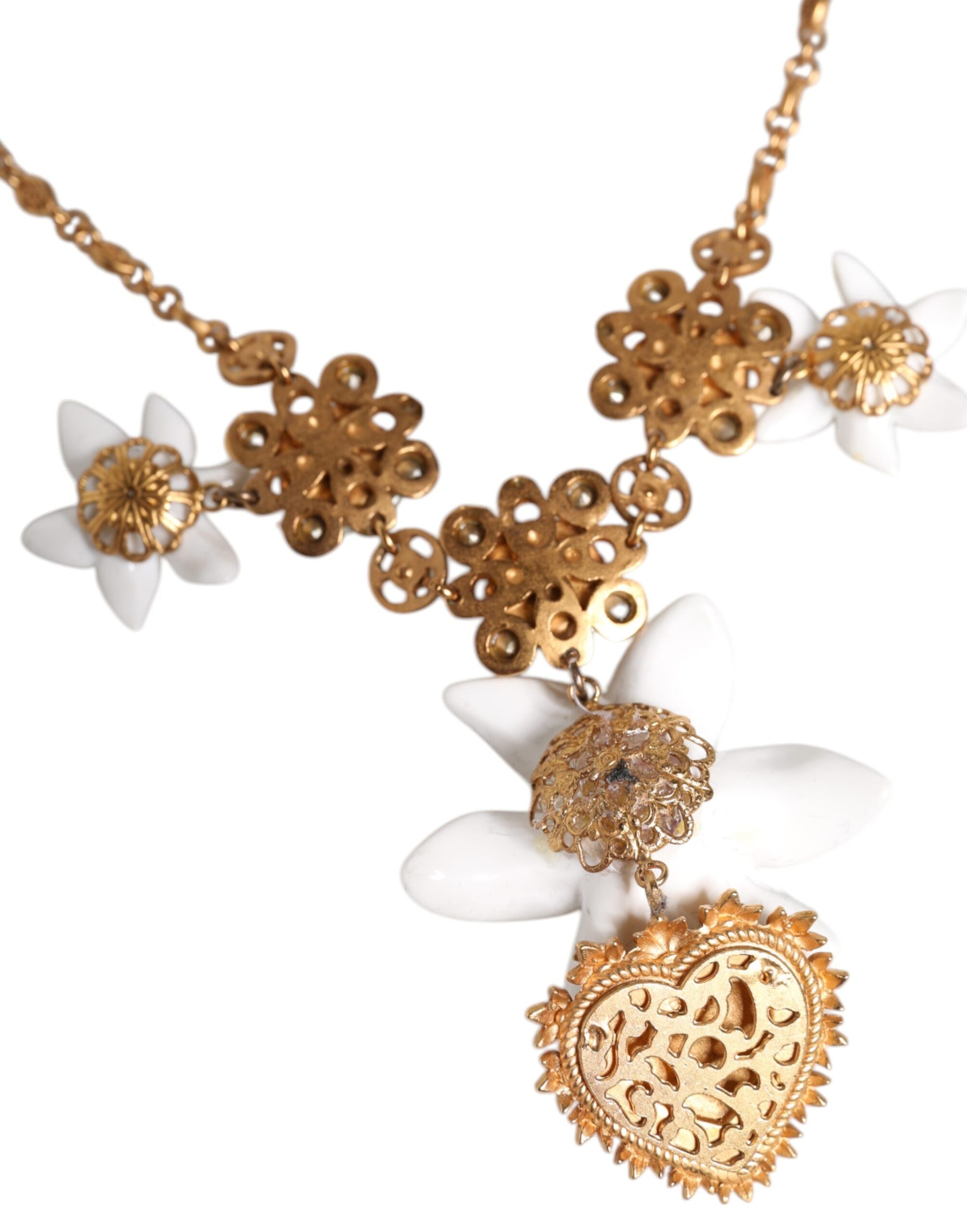 Collier Dolce &amp; Gabbana avec pendentif en laiton doré et cristal de lys, symbole du Sacré-Cœur