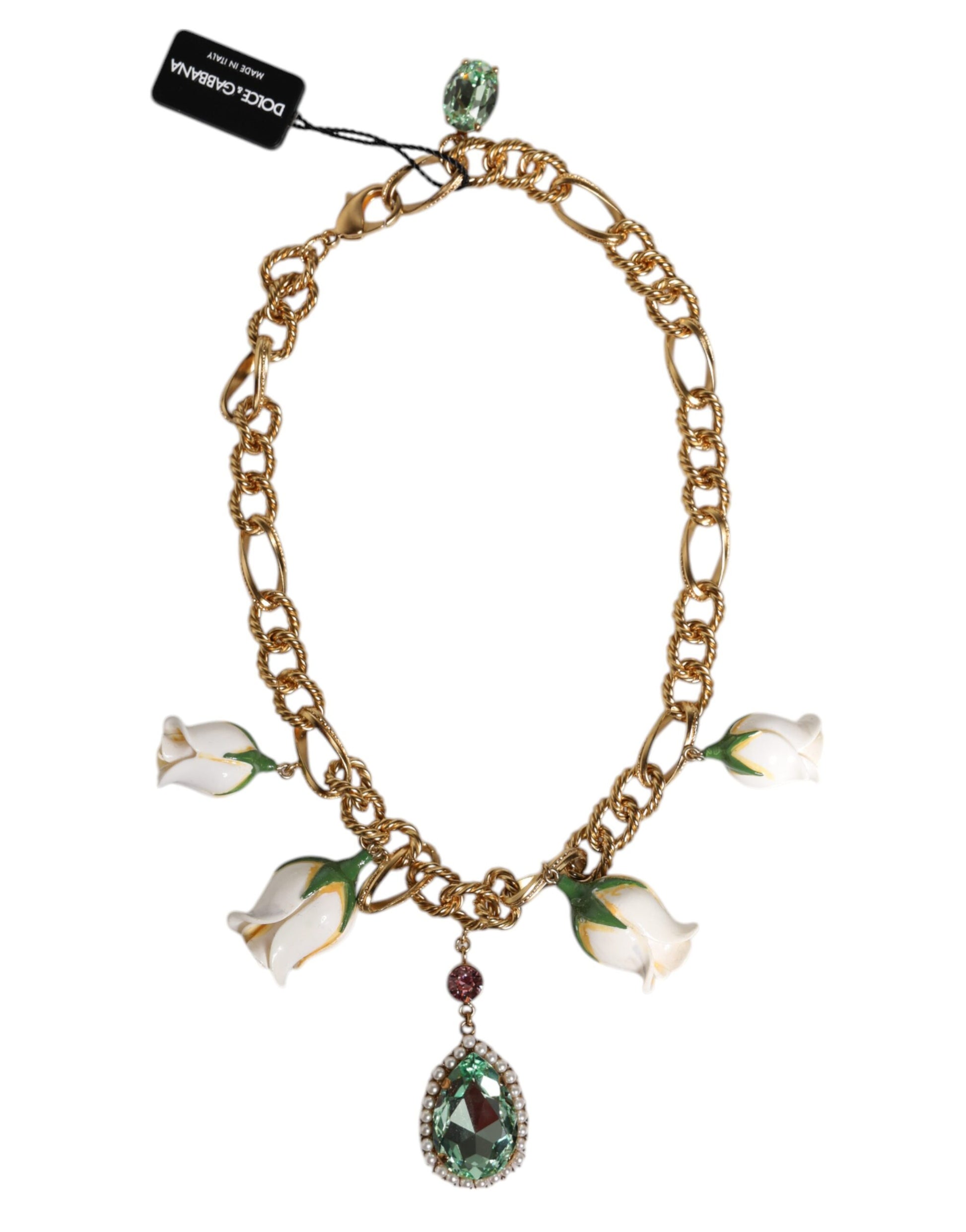 Collier Dolce &amp; Gabbana avec pendentif fleur en cristal et chaîne courte en laiton doré