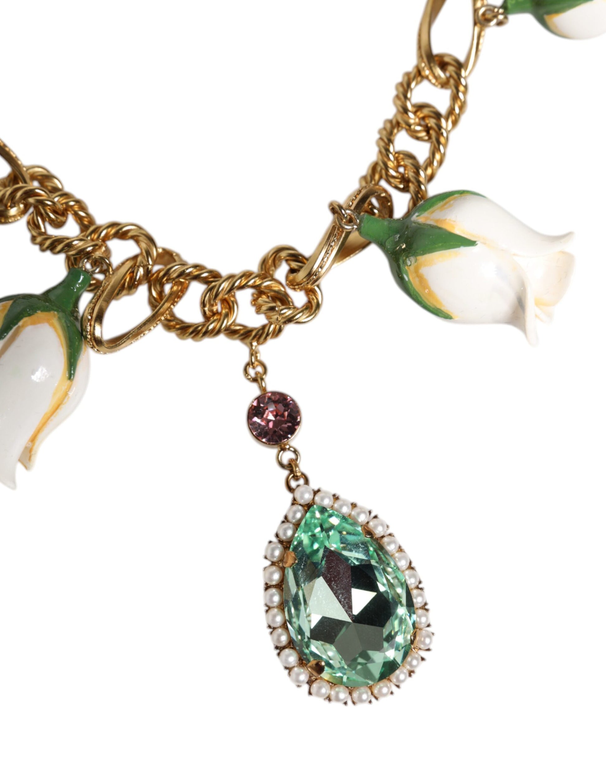 Collier Dolce &amp; Gabbana avec pendentif fleur en cristal et chaîne courte en laiton doré
