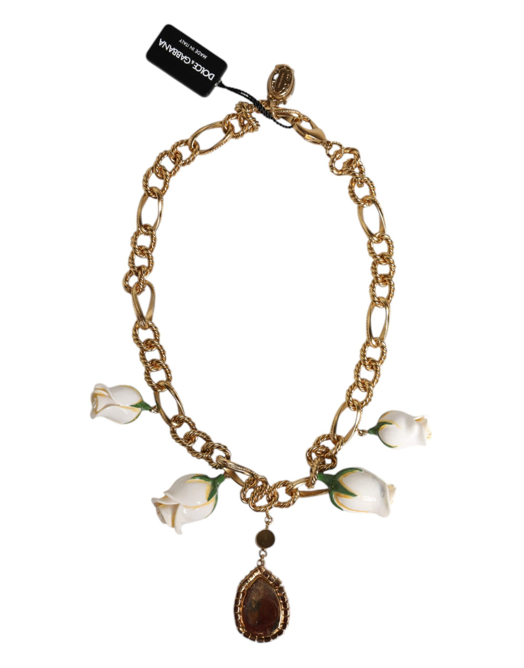 Collier Dolce &amp; Gabbana avec pendentif fleur en cristal et chaîne courte en laiton doré
