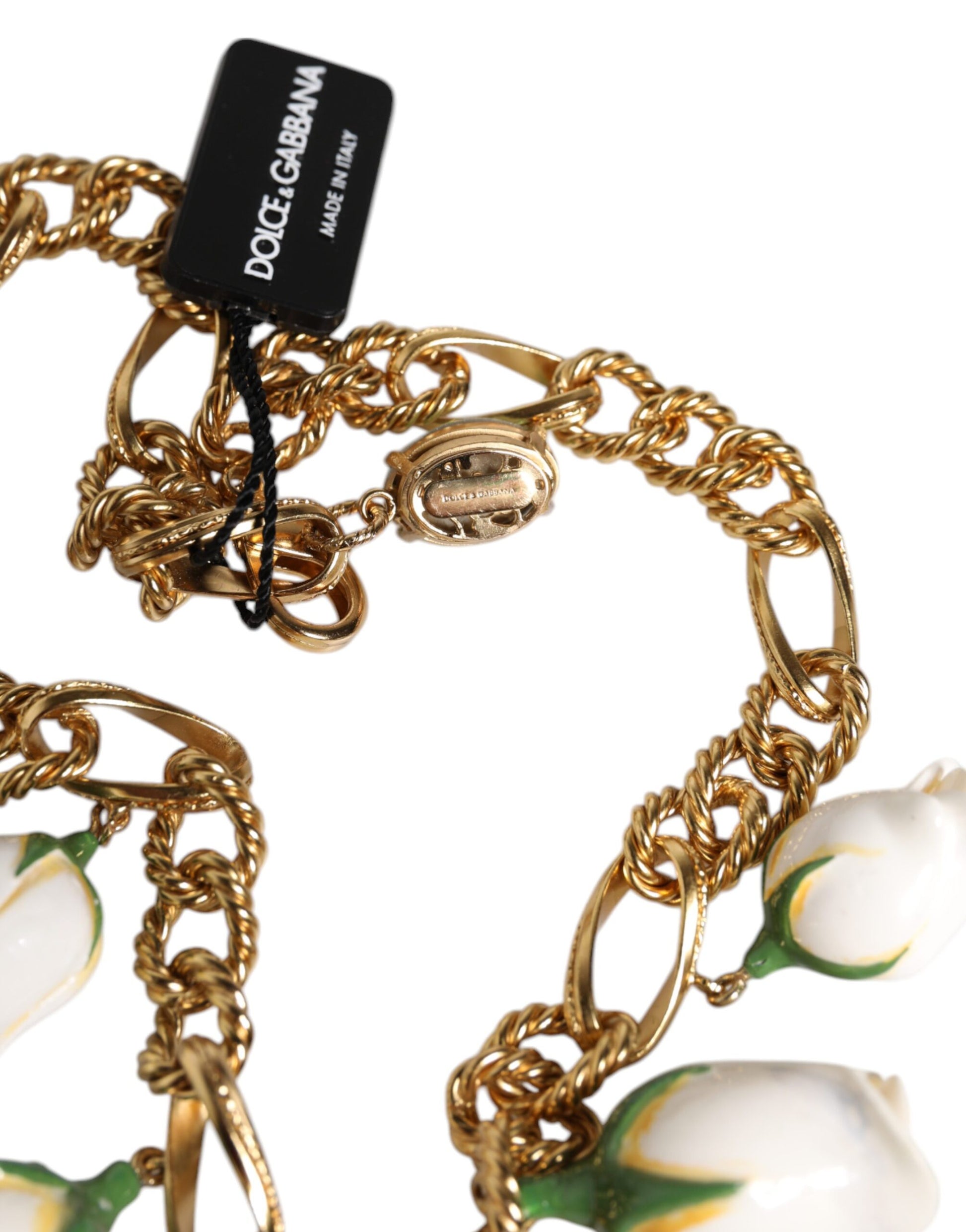 Collier Dolce &amp; Gabbana avec pendentif fleur en cristal et chaîne courte en laiton doré