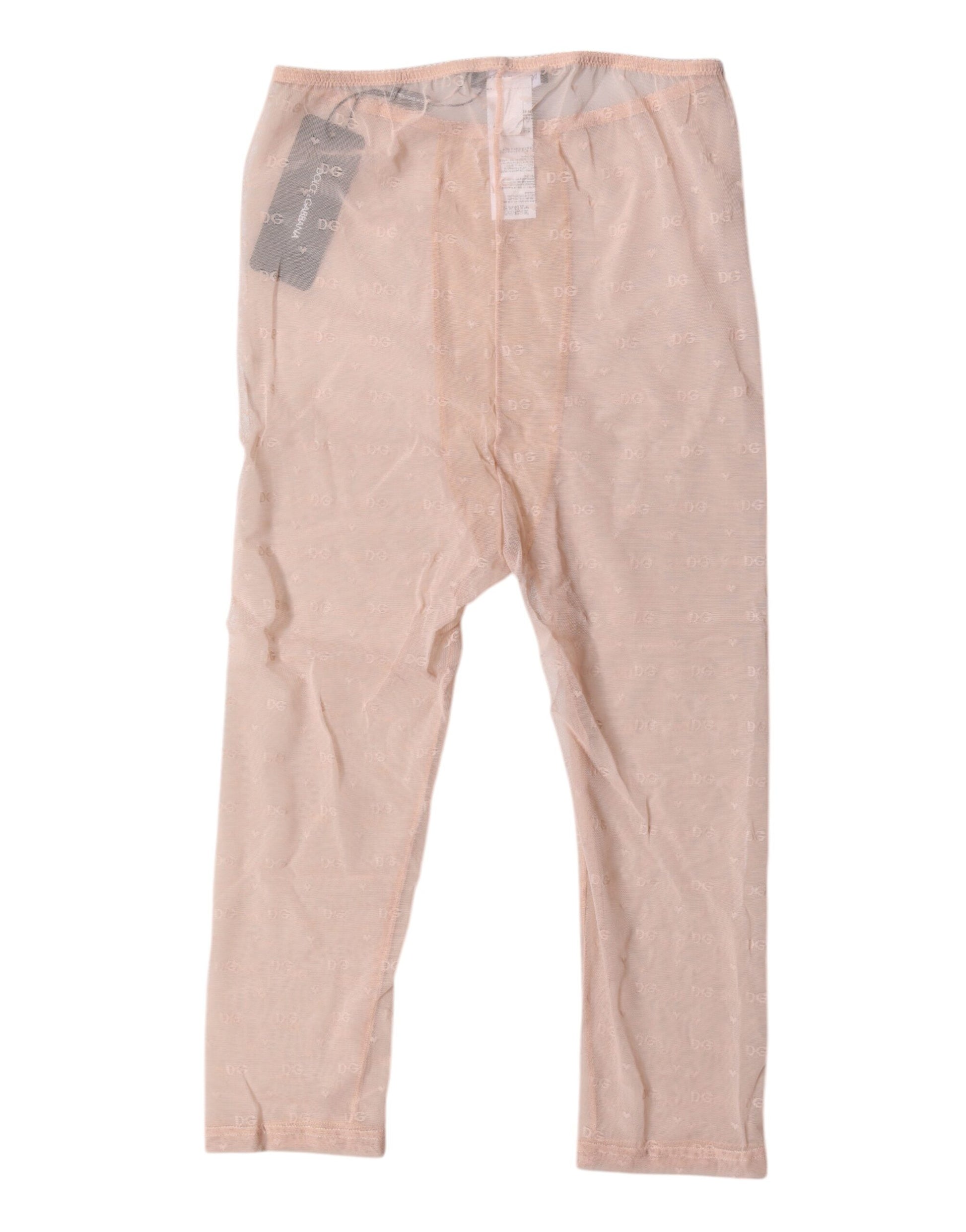 Dolce &amp; Gabbana - Collants courts en dentelle beige avec logo