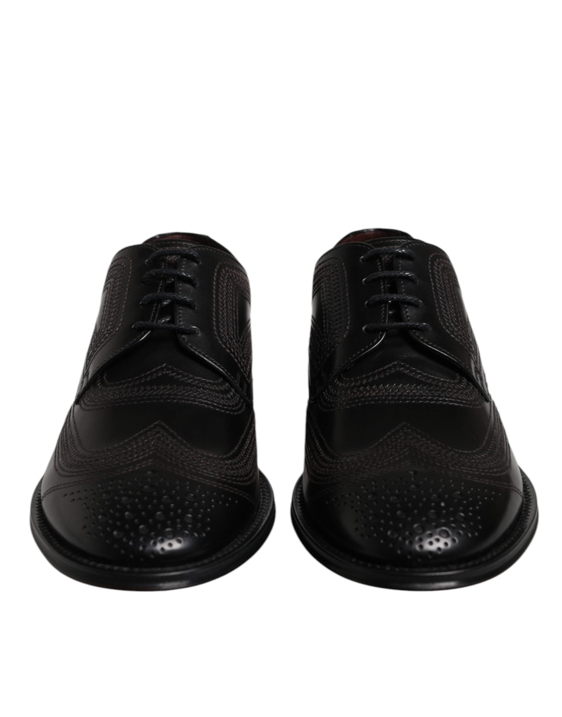 Chaussures Derby classiques en cuir noir brodé Dolce &amp; Gabbana