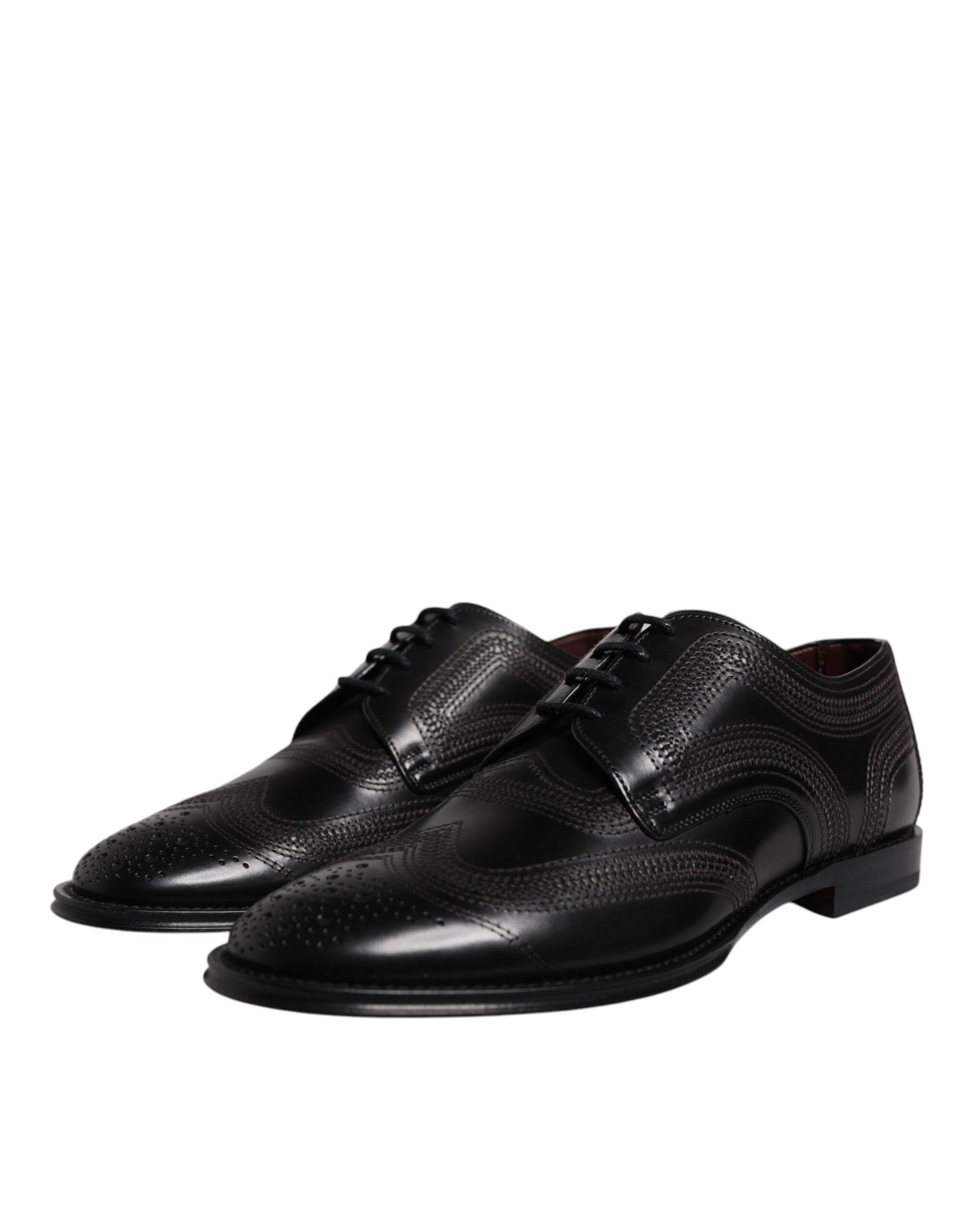 Chaussures Derby classiques en cuir noir brodé Dolce &amp; Gabbana
