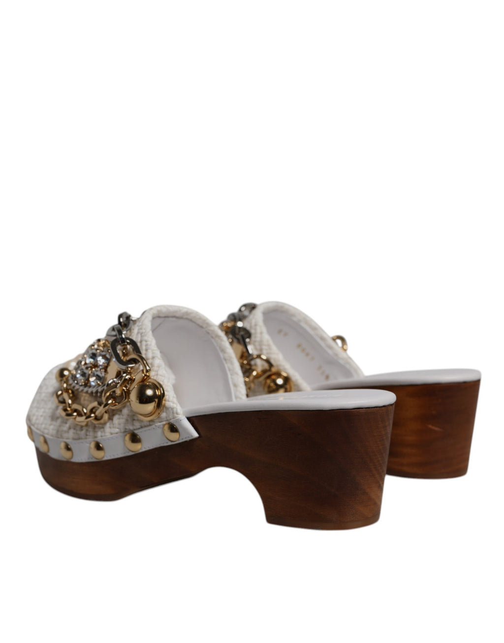 Dolce &amp; Gabbana Sabots en raphia blanc Sandales à chaîne ornées de bijoux Chaussures