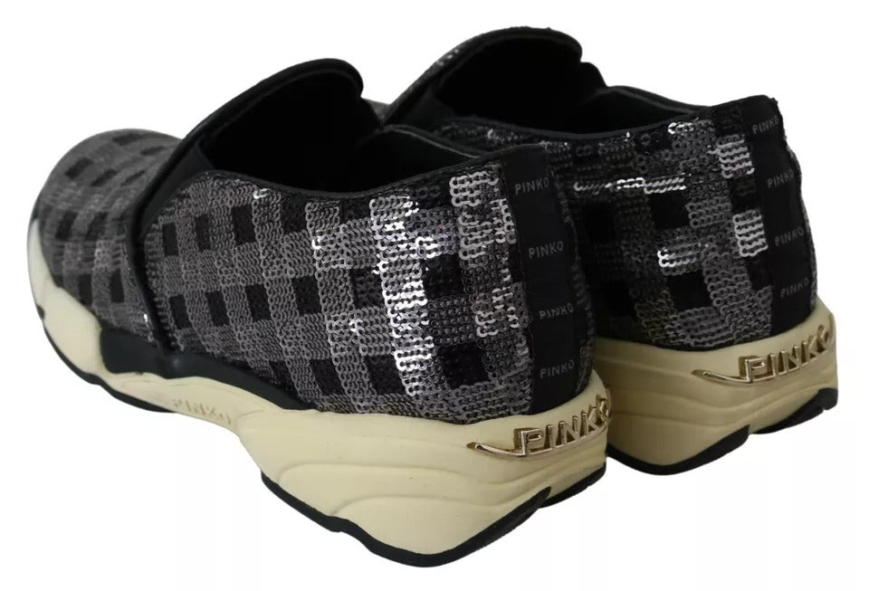 Baskets à enfiler PINKO argentées et noires à motif séquentiel