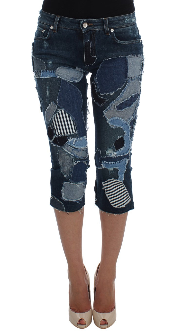 Short en jean patchwork bleu stretch Dolce &amp; Gabbana