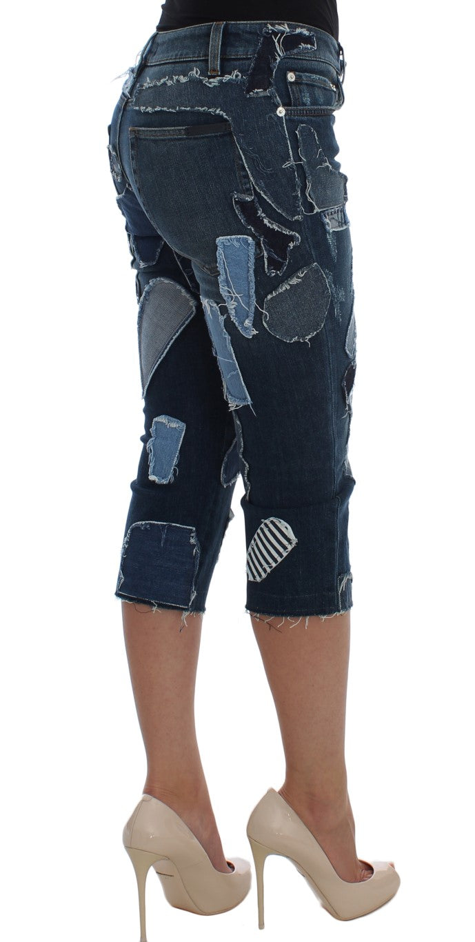 Short en jean patchwork bleu stretch Dolce &amp; Gabbana