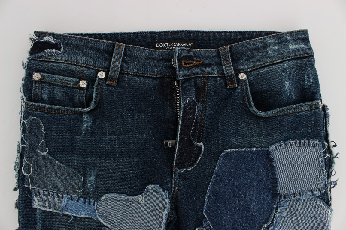 Short en jean patchwork bleu stretch Dolce &amp; Gabbana