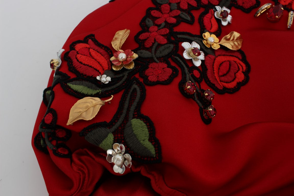 Short Dolce &amp; Gabbana en soie rouge avec cristaux roses 