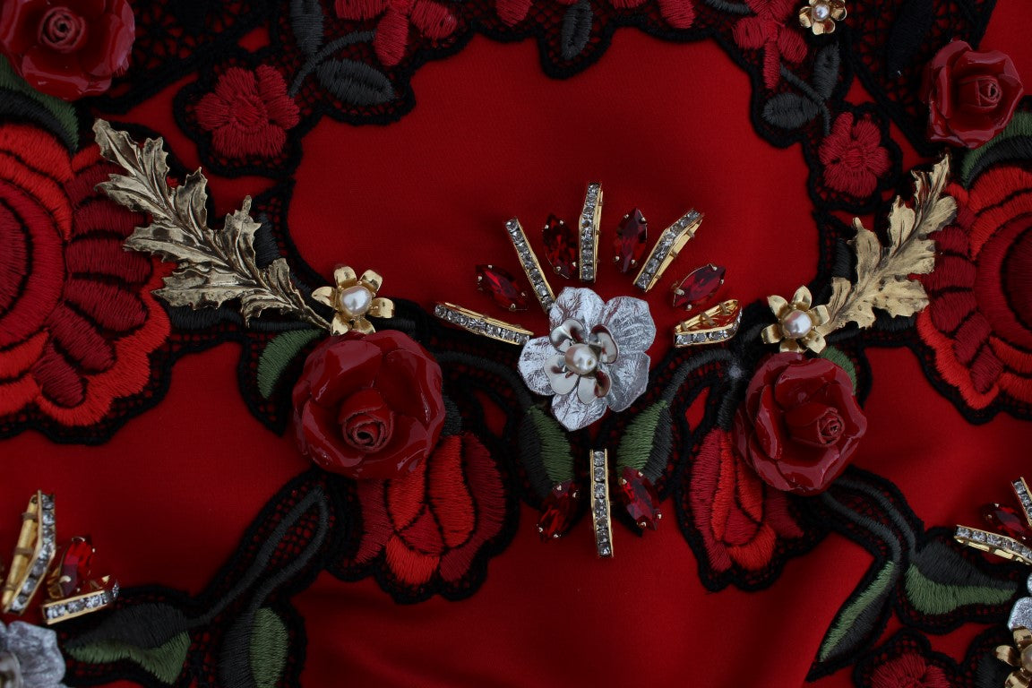 Short Dolce &amp; Gabbana en soie rouge avec cristaux roses 
