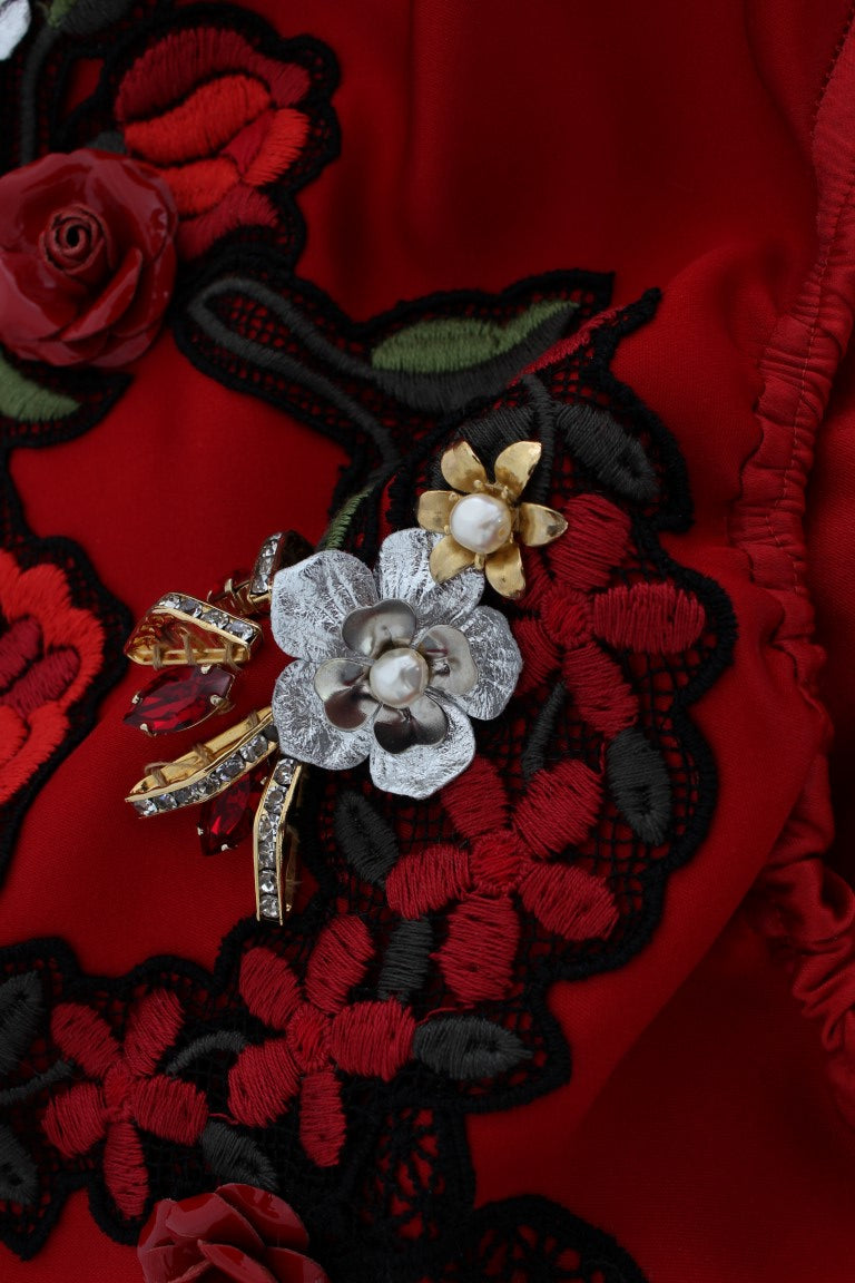 Short Dolce &amp; Gabbana en soie rouge avec cristaux roses 