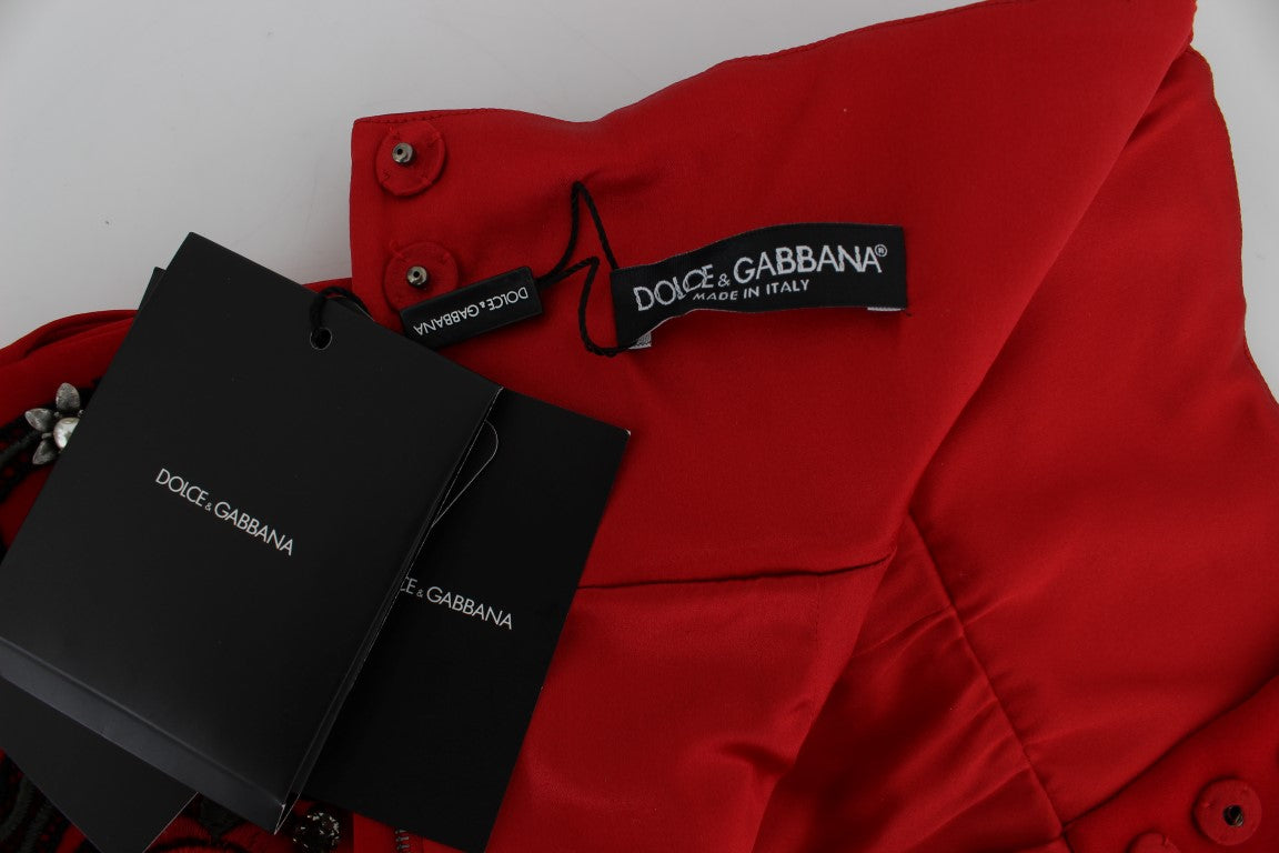 Short Dolce &amp; Gabbana en soie rouge avec cristaux roses
